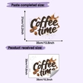 Detailed size chart for Coffee Time wall sticker showing 31x35cm layout and 30x39cm sheet - Coffee Time Slogan Pattern (HY-F784)