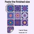 Set di 10 adesivi per piastrelle mandala viola con dimensioni e guida alla disposizione - 10x10cm (HY-CZ013 Film di Cristallo)