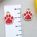 Colgante de huella de gato en esmalte rojo y dorado para creación de joyas DIY - 1 Pieza Huella KC Dorada Roja Doble Cara (23317)