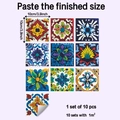 Detail of self-adhesive tile stickers showing 10x10cm size and floral ethnic patterns - 10x10cm