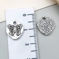 Antique silver butterfly and wave pattern metal pendants for DIY jewelry making - Round Butterfly Style (22313) / 14x12mm