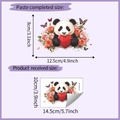 Sticker mural panda et roses avec dimensions du support et rendu final appliqué - 10*14.5cm(HY-KG134)