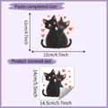 Detail showing cartoon cat heart sticker dimensions and size specifications for wall decor - 14*14.5cm / Black Cat Heart Pattern (HY-KG131)