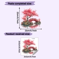 Japanese style bridge and cherry blossoms bathroom sticker layout with size guide - HY-M532 (24.5x24.5cm)