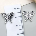 Antique silver butterfly charm set with hollow engraving for DIY jewelry making - Butterfly Style (22325) / 15x13mm