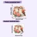 Size specifications for couple owl floral wall stickers showing layout and final dimensions - Couple Owls Floral Style (HY-M533)