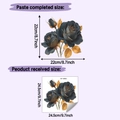 Detail view of black rose floral wall decal with size guide and installation layout - Ink Blue Rose Flower (HY-M526)