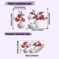 Detail view of red plum blossom wall stickers with vase design and dimensions - Colorful Pattern (HY-B212)