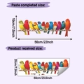 Detail view of colorful rainbow birds wall stickers showing product dimensions and layout - 20x60cm Multicolor Bird Style