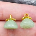 Green lotus pod charms with gold-plated metal caps for DIY jewelry necklaces - Light Green Leaf Lotus Style (22202)