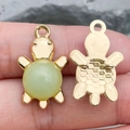 Golden turtle pendant with light green gemstone inlay for DIY jewelry making - Light Green Turtle (22203)