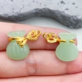 Pair of lucky money bag pendants with light green faux jade and gold metal accents - Light Green Money Bag (22206)