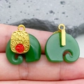 Green elephant pendant with golden Fu lock and hook for DIY jewelry making - Emerald Green Fu Character Elephant (22209)