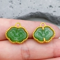 Golden alloy ruyi cloud pendant with green glass stone for DIY jewelry making - Green Jade Cloud Ruyi (22210)