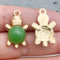 Golden turtle pendant with green faux jade bead for DIY jewelry making and crafts - Green Turtle (22211)