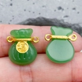 Green faux jade lucky bag pendant with gold metal closure and Chinese Fu character - Green Fortune Bag (22212)