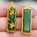 Bamboo joint pendant in dark green glass with gold plated floral leaf frame - Green Jade Bamboo Joint (22217)