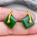 Green faux jade square pendant with golden metal clasp for DIY jewelry making - Green Square Ping An Buckle (22219)