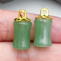 Pale green jade-style cylinder pendant with gold floral cap for DIY jewelry - Green Bamboo Joint (22221)