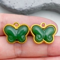 Golden butterfly pendant with deep green faux jade inlay for jewelry making - Green Butterfly (22222)
