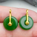 Pair of green peace buckle charms with golden metal clasp for jewelry making - Green Round Ping An Buckle (22260)