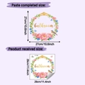 Floral bathroom wall decal with pink peonies and golden vine frame for home decor - 29*29cm (HY-F885)
