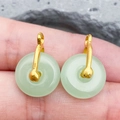 Pale green jade-style resin pendant with textured gold metal clip for jewelry DIY - Light Green Round Buckle (22262)