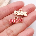 Pendentif chiffre 2028 en métal avec émail rouge pour la création de bijoux DIY - Rouge 2028