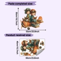 Detailliertes Größenlayout für Kinderwandtattoo mit Kindern auf einem Buchflugzeug - Cartoon Flieger Lese-Stil (HY-E262)