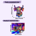 Comparaison de mise en page montrant les dimensions et la pose du sticker mural vache colorée - Tête de Vache Colorée (29x35cm)