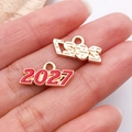 Pendentifs 2027 en émail doré et rouge pour création de bijoux DIY bracelets - Rouge 2027
