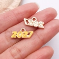 Pendentif doré année 2027 avec émail jaune pour bijoux DIY et porte-clés artisanaux - Jaune 2027