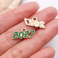 Pendentifs 2027 en émail vert et alliage doré pour la création de bijoux DIY - Vert 2027