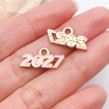 Pendentif année 2027 en émail rose et or rose pour la création de bijoux DIY - Rose 2027