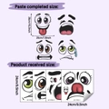 Detailed view of cartoon emoji wall stickers with size dimensions and layout guide - Cartoon Expression Set