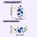 Detail of blue flower wall decals showing application layout and received sheet sizes - 30x60cm