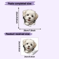 Detailed size comparison of 3D Maltese dog toilet sticker showing applied and received dimensions - 24x24cm / Maltese Dog Style (HY-M496)