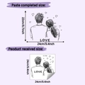Detail view showing self-adhesive wall sticker with couple silhouette and LOVE text size info - Couple Back View Art Style / Black (HY-F763)