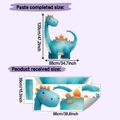 Blue dinosaur wall decal layout and finished size comparison for kids room decor - 39x98cm x 2 Sheets
