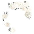 Detail of white peony wall stickers showing hand-painted vintage floral textures and leaves - White Peony Flower Group (FX64085) / 40x60cm