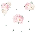 Close-up of hand-painted watercolor peony floral wall decals with green leaves - 40x60cm