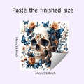 Detail of Halloween skull sticker with orange roses and blue butterflies size 34cm - 34cmx34cm (HY-F536)