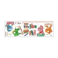 Flat lay of cartoon dinosaur wall stickers with colorful books and stars on white background - Cartoon Dinosaur Reading (MG93-63)