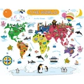Detailed educational world map wall sticker for kids featuring cartoon animals and landmarks - Cartoon Animal Map (FX-C61) / 30x90cm (2 Sheets)