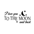 Detail of I love you to the moon and back wall sticker with crescent moon and stars - 57x27cm / Black