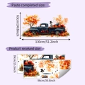 Pegatina de pared de Halloween con camión vintage, esqueleto y calabazas con medidas - Estilo Camioneta Azul Esqueleto Y Calabaza (HY-L066)