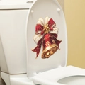 Adesivo per WC campana di Natale 3D con fiocco rosso e fiocchi di neve dorati - Campana di Natale Dorata (HY-M469) / 24*24cm
