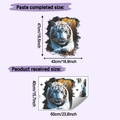 Detailed 3D wall sticker dimensions showing white tiger through broken wall effect - 40*60cm/HY-E263