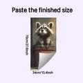 Detail view of raccoon wall sticker showing finished size 70x34cm on purple background - Raccoon Style (HY-F666 107) / 34cmx70cm
