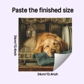 Detail view of square golden retriever puppy sticker with size measurements for home decor - Sleeping Dog (HY-F663 107) / 34x34cm